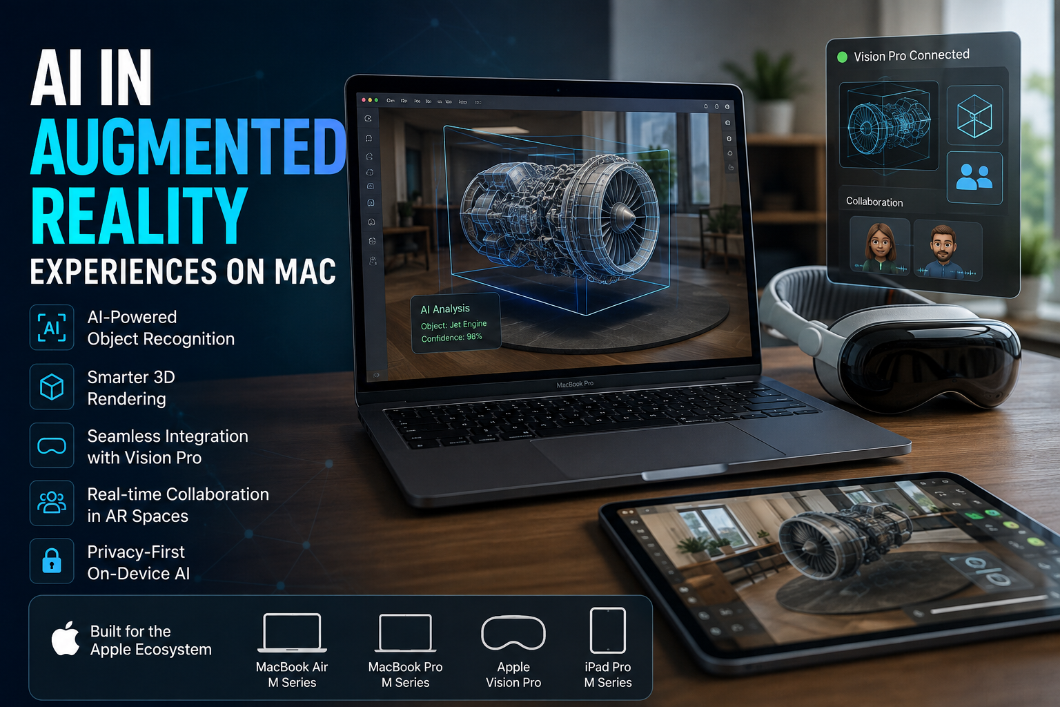 AI in augmented reality experiences on Mac with MacBook, Apple Vision Pro and AI-powered 3D object recognition