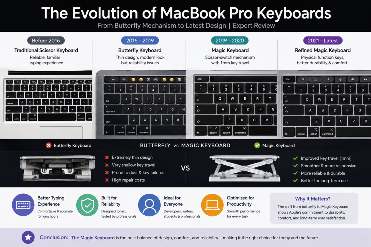 MacBook Pro keyboard evolution from Butterfly mechanism to Magic Keyboard