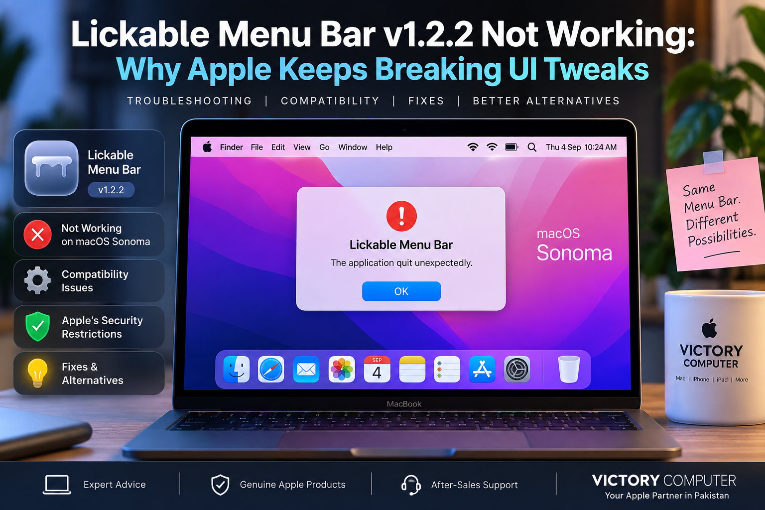 Lickable Menu Bar v1.2.2 not working on macOS with compatibility error and troubleshooting fixes