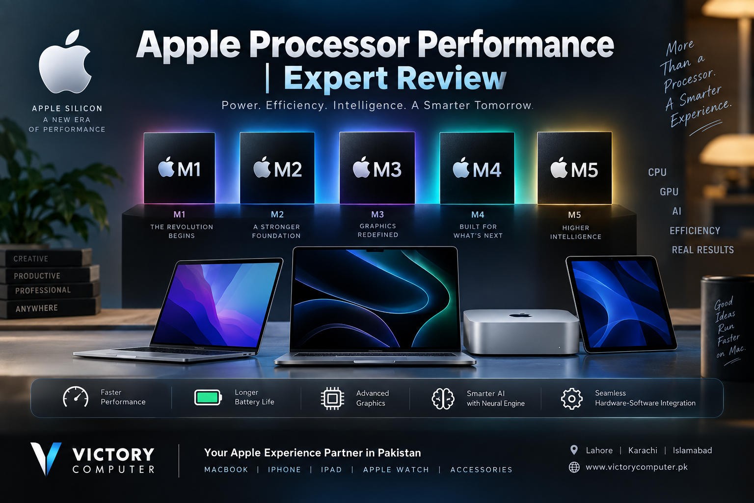 Apple Processor Performance comparison of M1, M2, M3, M4 and M5 chips