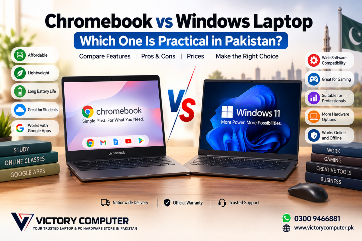 Chromebook vs Windows Laptop comparison in Pakistan for students, professionals and everyday users