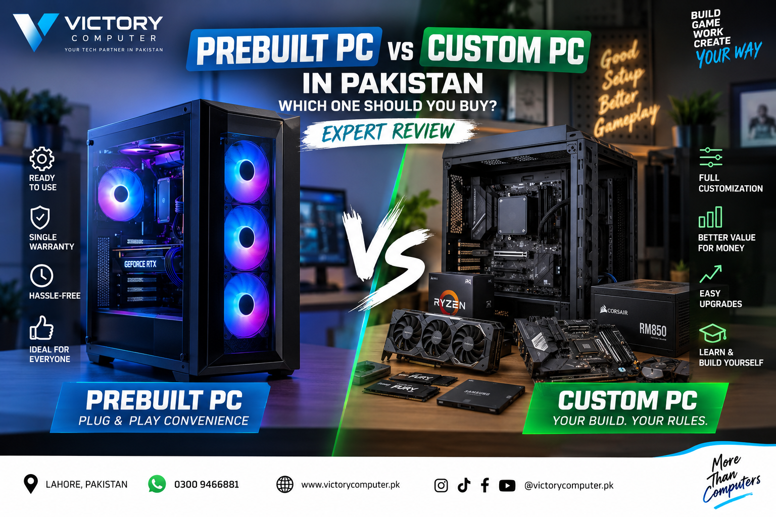 Prebuilt PC vs Custom PC in Pakistan comparison – gaming PC buying guide by Victory Computer