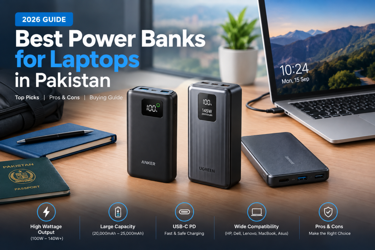 Best power banks for laptops in Pakistan featuring Anker 737, UGREEN 145W and Baseus Blade 100W