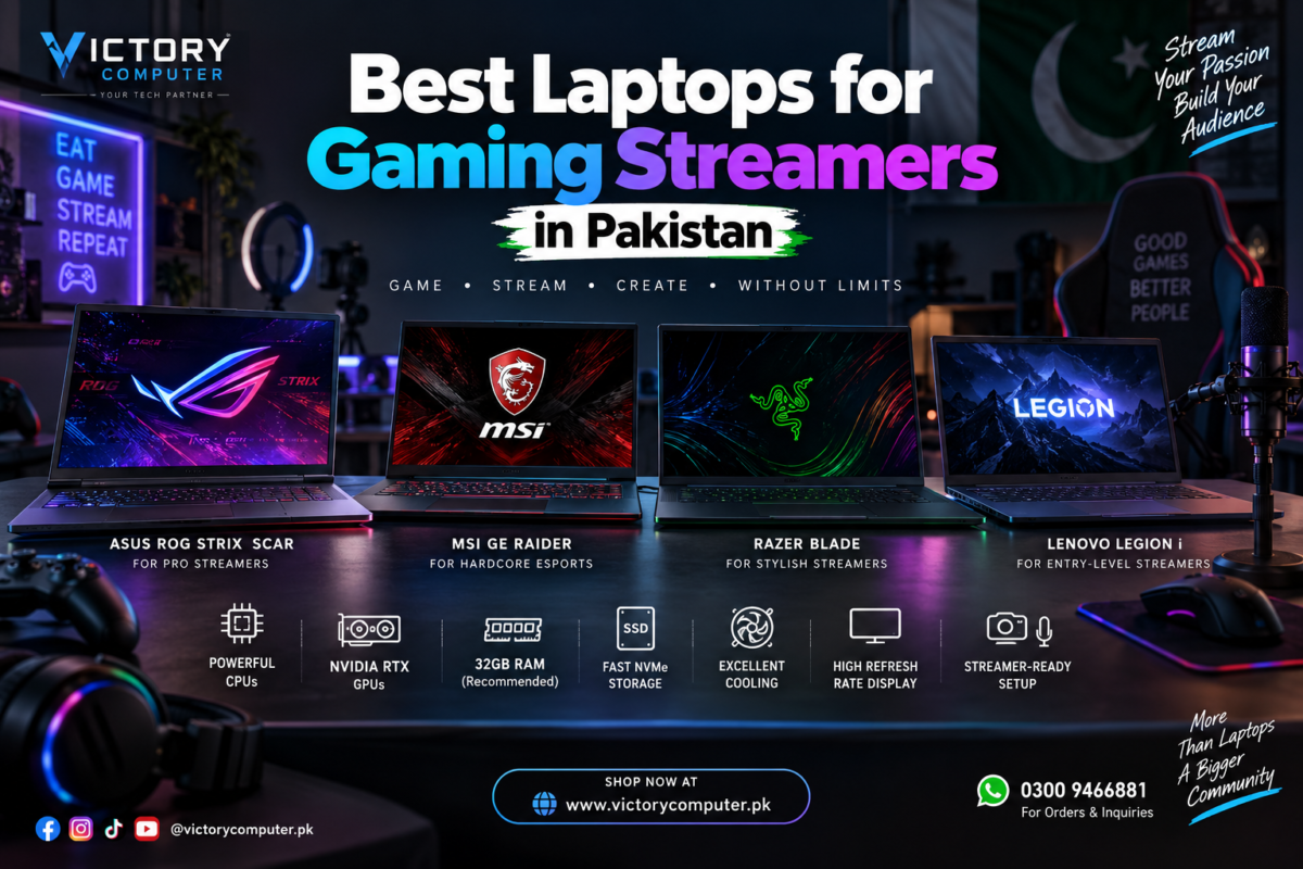 Best Laptops for Gaming Streamers in Pakistan featuring ASUS ROG, MSI, Razer Blade and Lenovo Legion gaming laptops