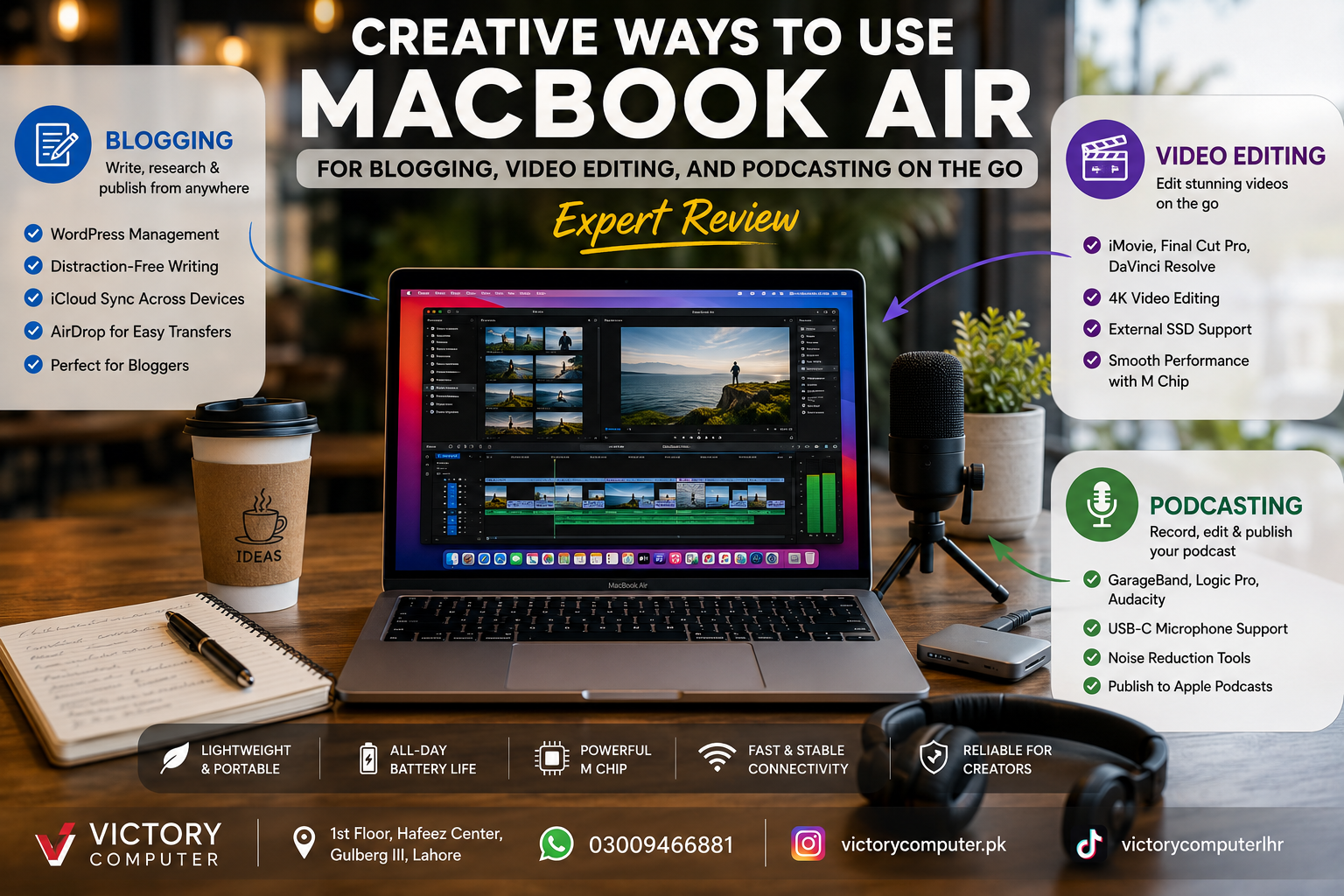 MacBook Air for content creators blogging, video editing and podcasting