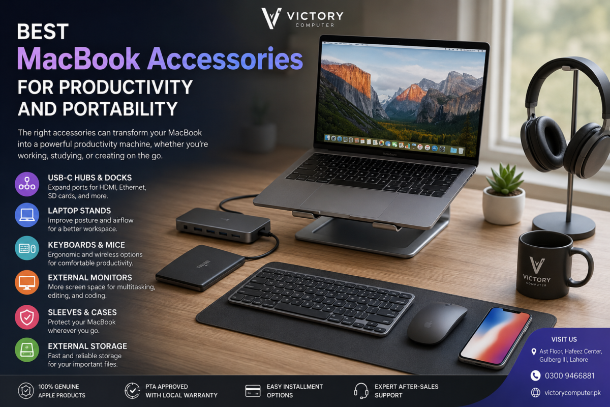 Best MacBook accessories for productivity and portability including USB-C hub, laptop stand, keyboard, mouse and external storage