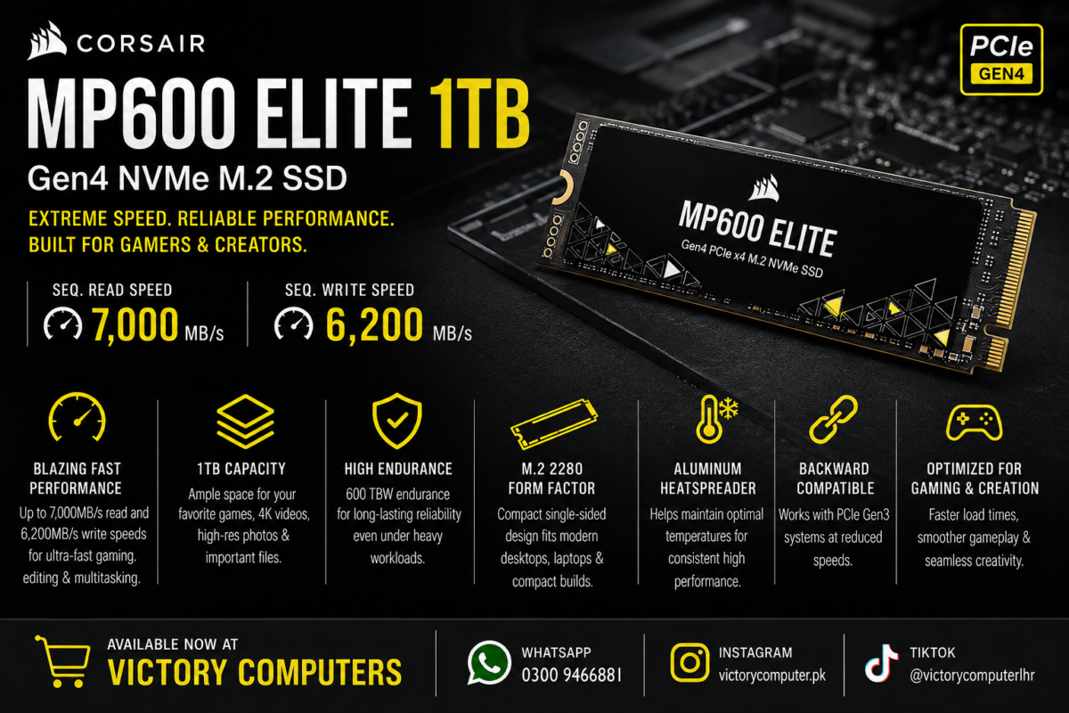 Corsair MP600 ELITE 1TB Gen4 NVMe M.2 SSD with 7000MB/s read speed