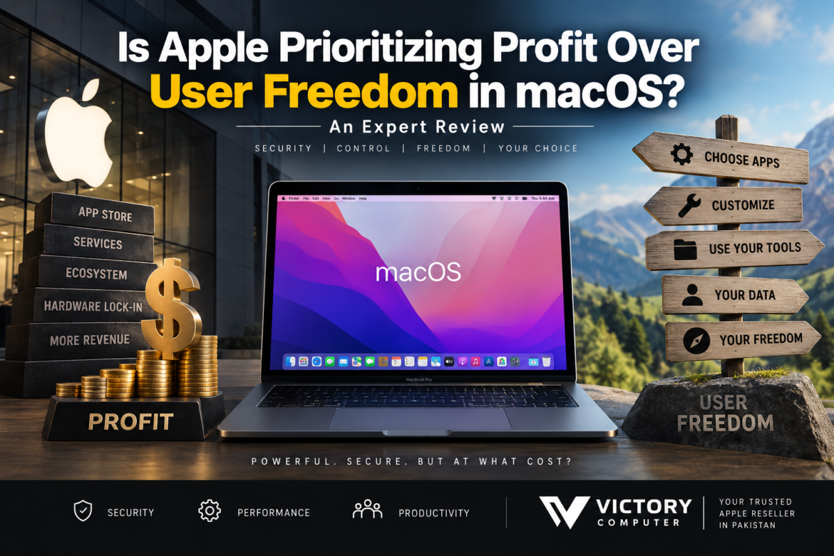 Apple prioritizing profit over user freedom in macOS concept illustration