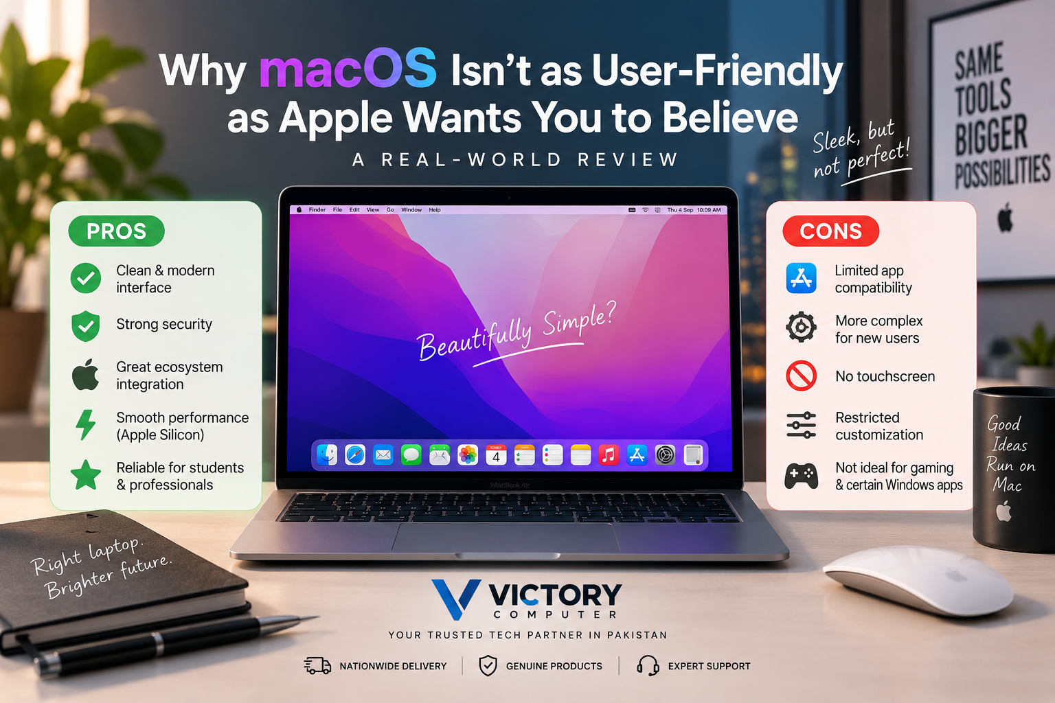 macOS user-friendly interface pros and cons for MacBook users