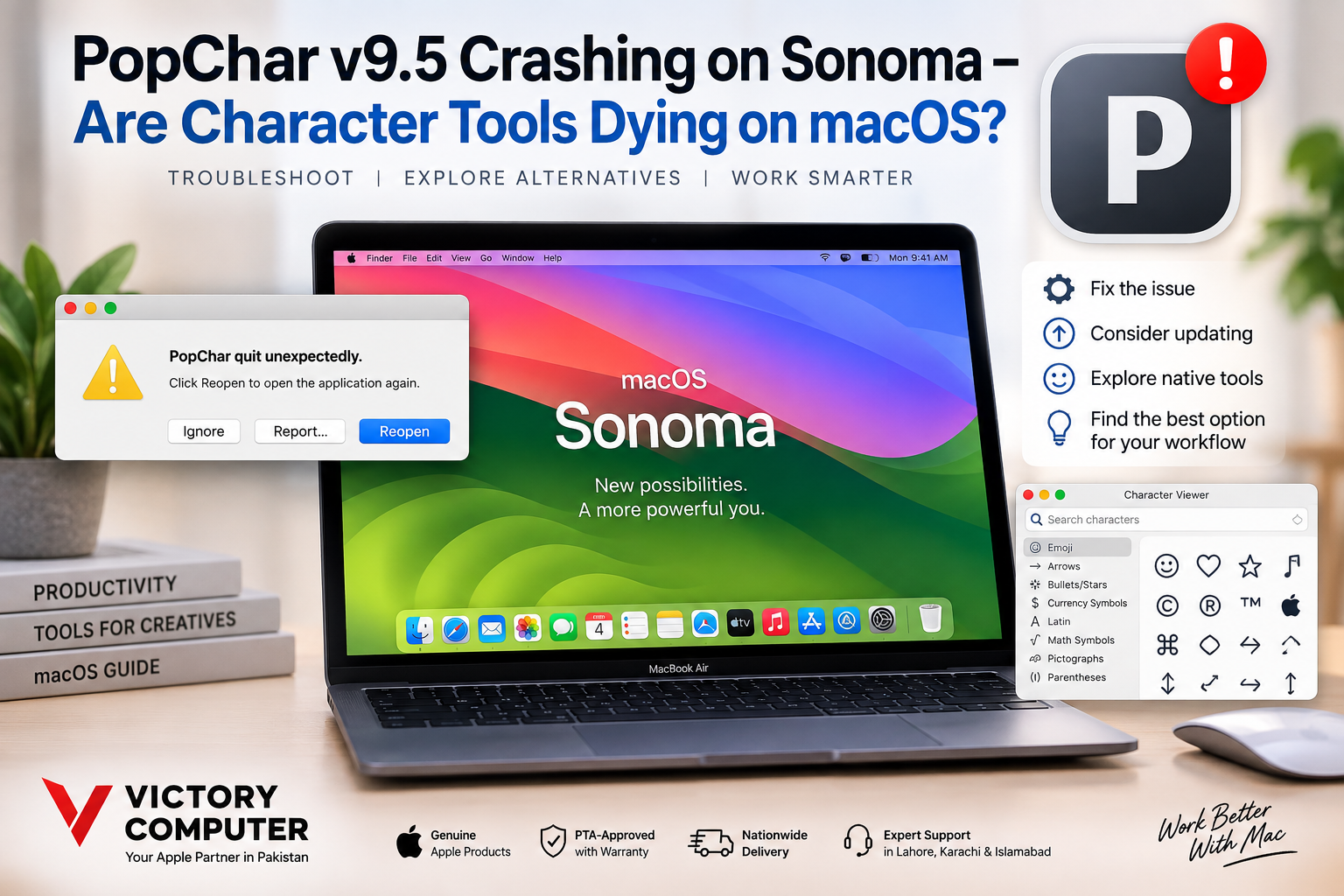 PopChar v9.5 crashing on macOS Sonoma with character tools compatibility issue